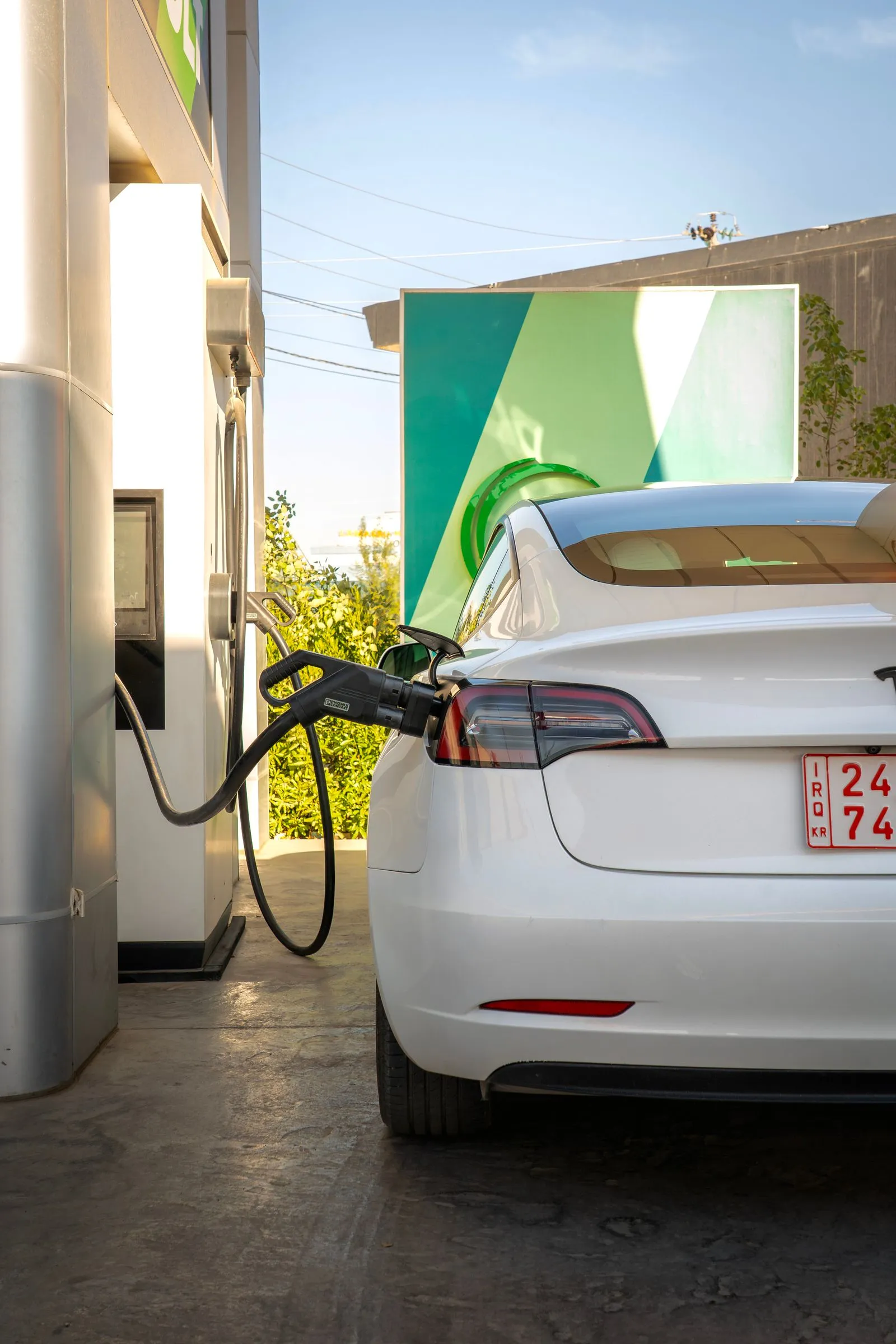 Electric vehicle at a charging station