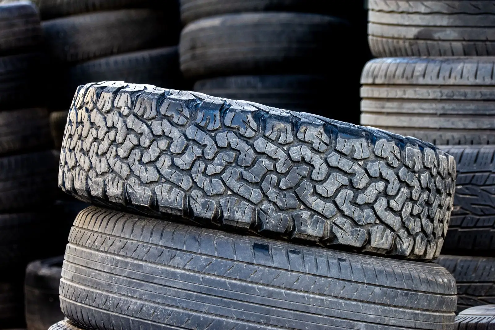All-terrain tire tread close-up
